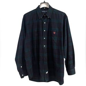 Ralph Lauren Vintage 90s Big Shirt Blackwatch Tartan Embroider Logo Flannel Polo
